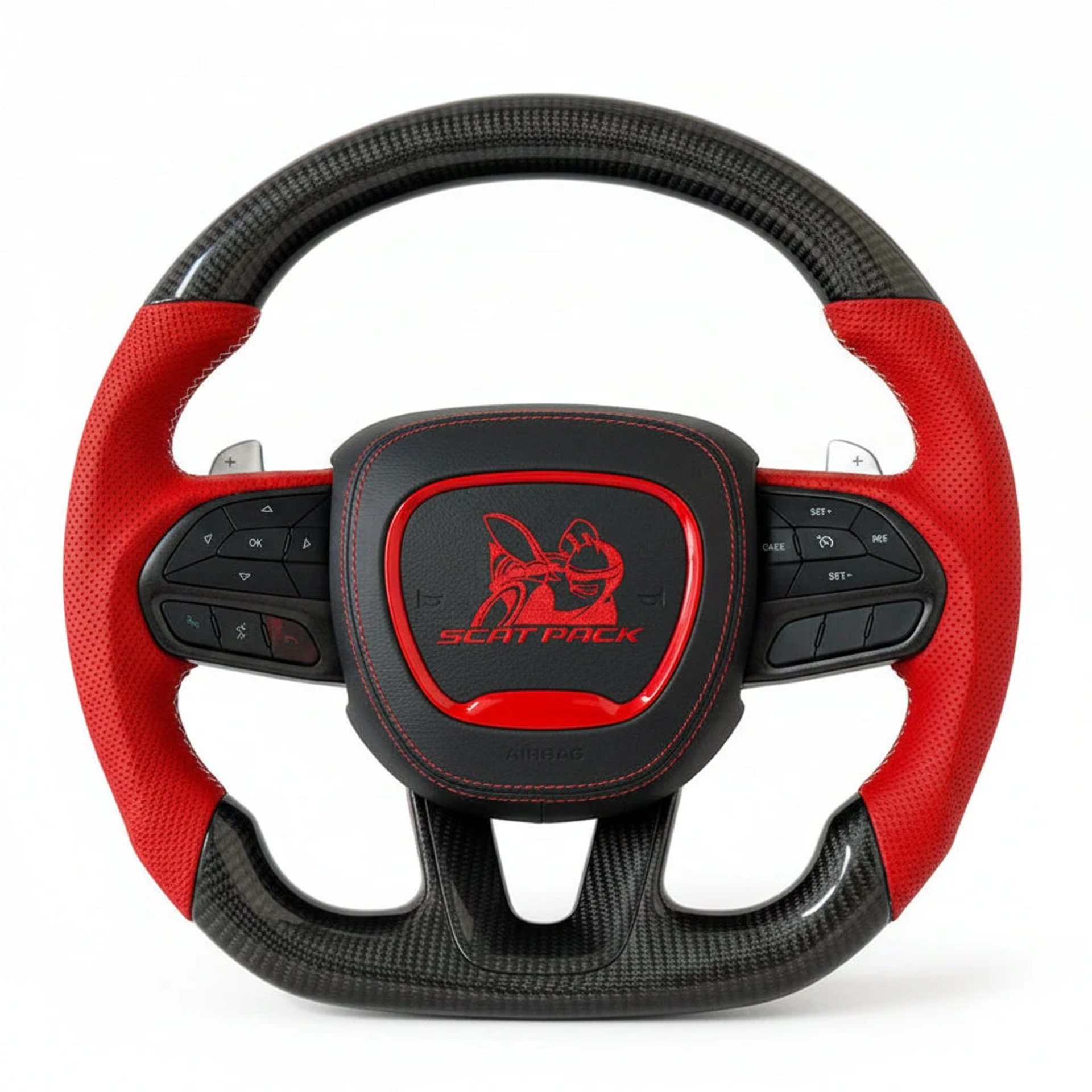 2015-2023 Dodge Charger/Challenger/Durango Scatpack Carbon Fiber Steering Wheel + Led Screen + Airbag Cover - Preset